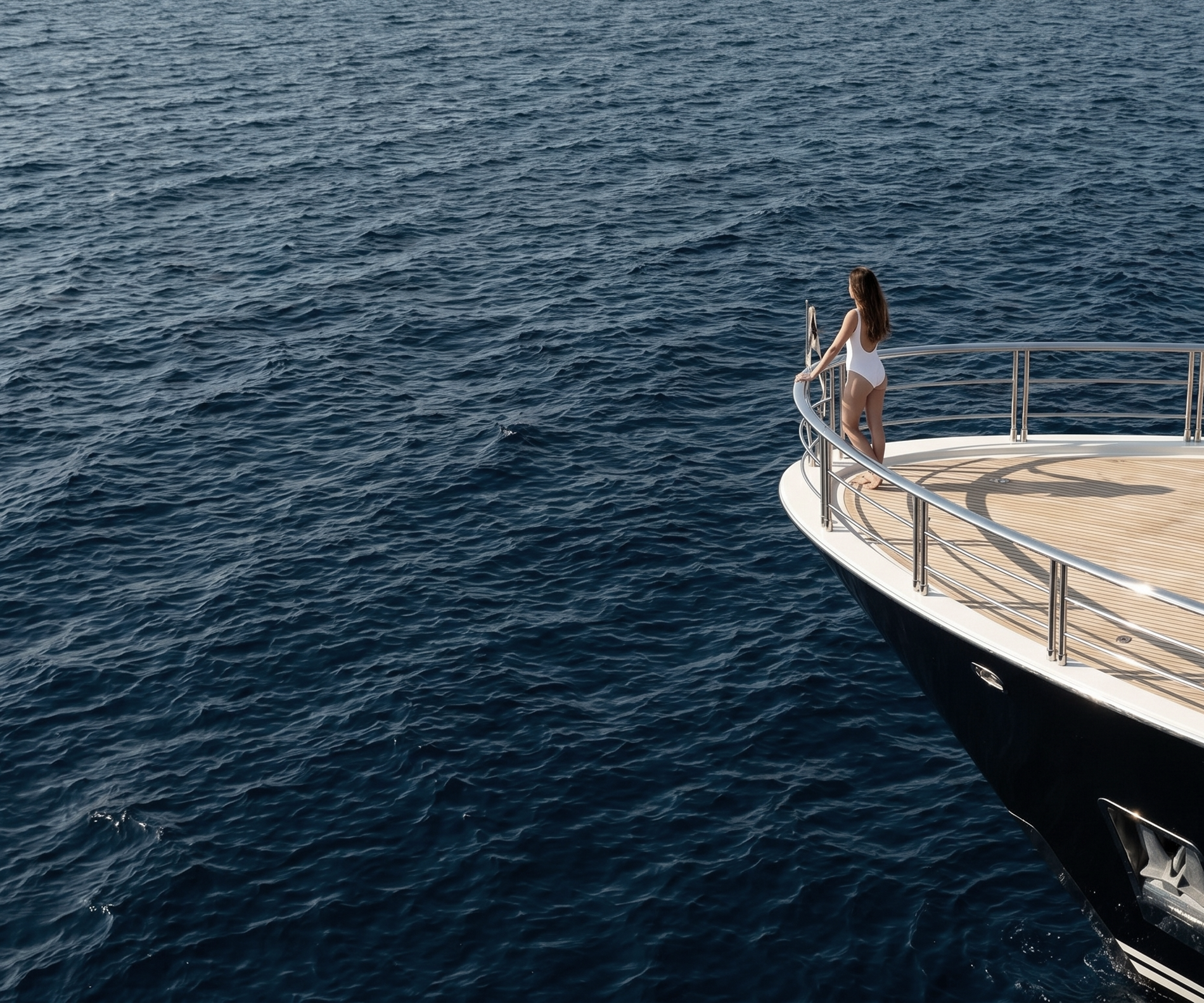 Yacht bow over deep blue sea